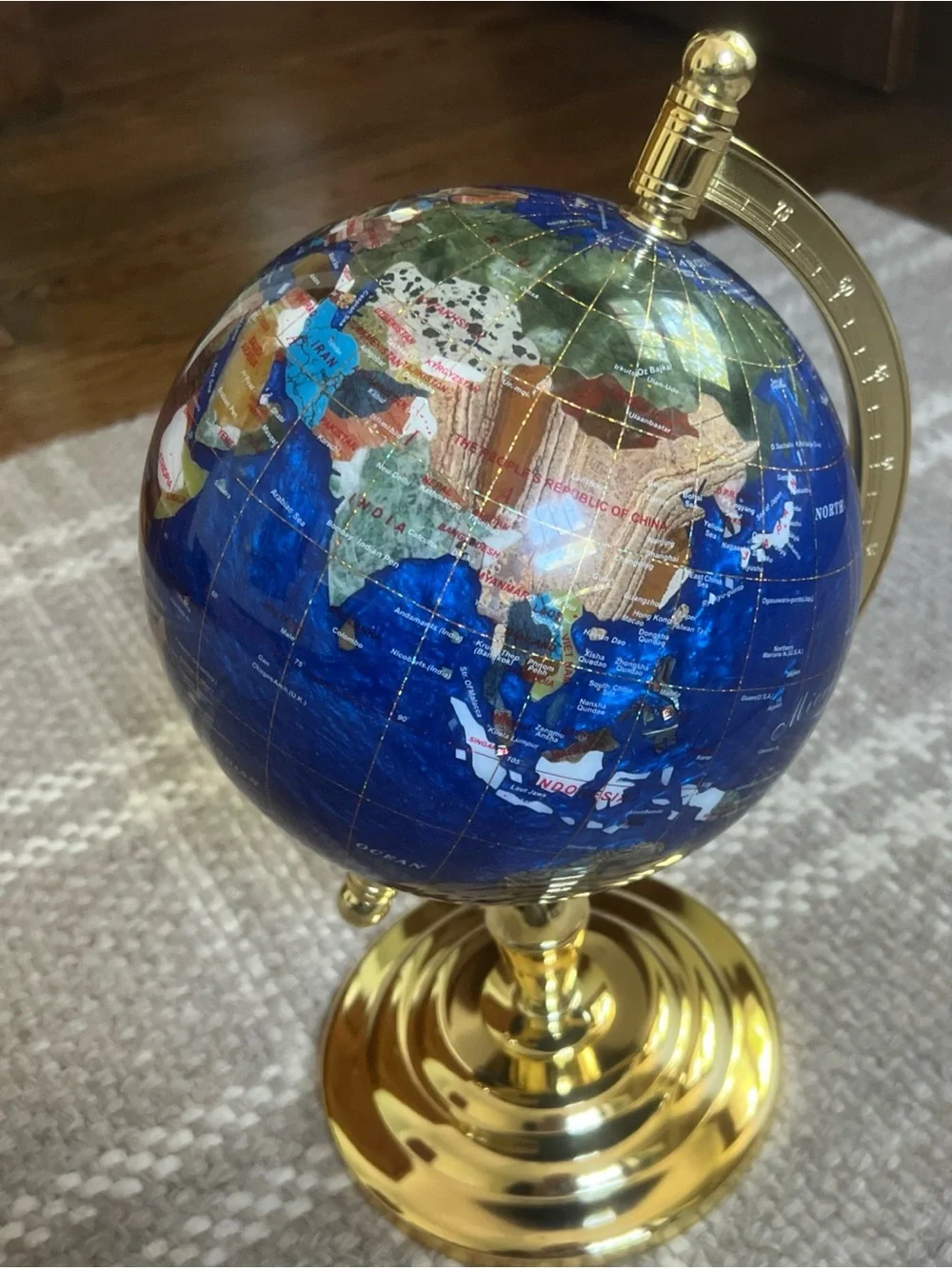 Stunning Semi-Precious Gem Stone Inlaid Globe